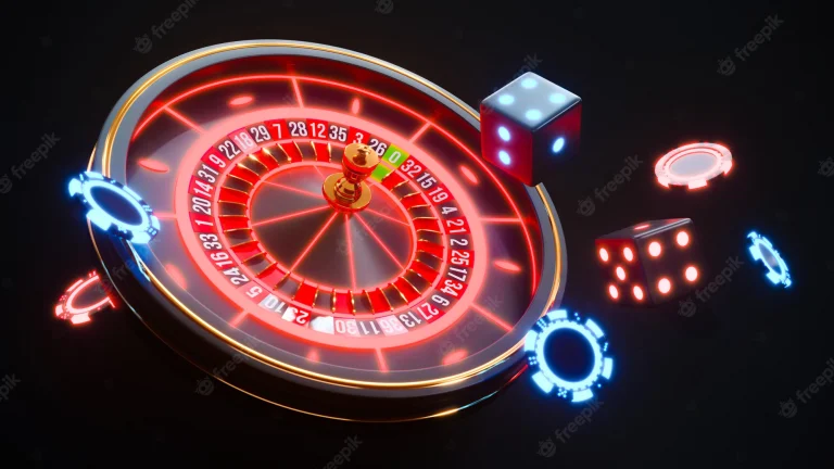 casino-neon-background-with-roulette-poker-chips-falling-premium-photo_195742-681